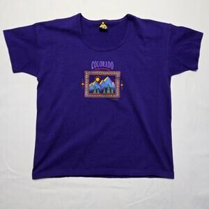 Vintage 90s Colorado Rocky Mountain Shir Purple Womens Large T-shirt Tee 90s